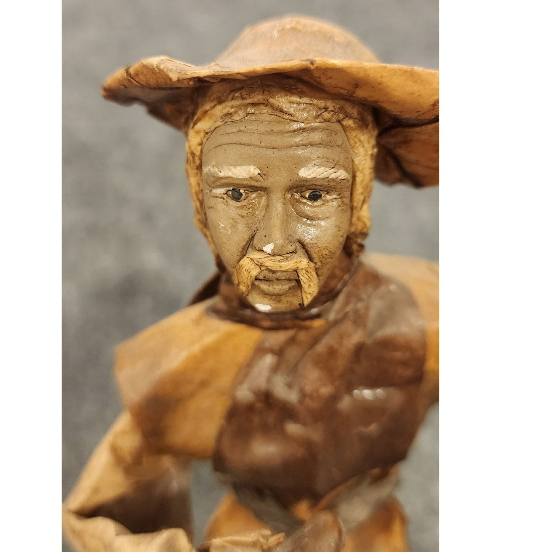 Vintage Handmade Mexican Folk Art Paper Mache Signed Figurine 13" Back Mark