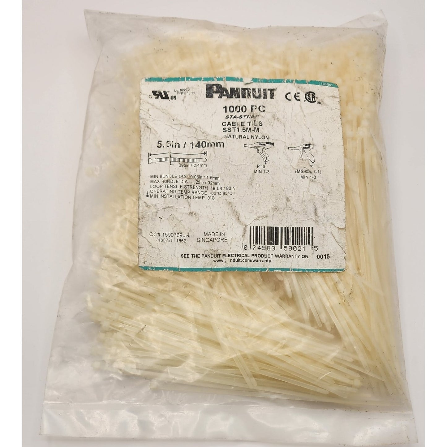 Panduit - Pack of 1000 - STA -STRAP Natural Nylon Cable Ties - 5.5" - SST1.5M-M