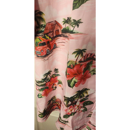 Shelucki Mens Hawaiian Shirt 3XL Big Tall Pink Tropical Red Vintage Truck
