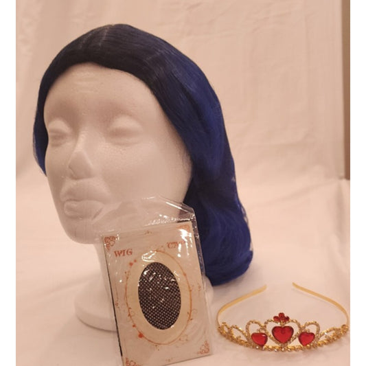 topcosplay Blue with black roots wig for kids/girls - wavy - with tiara and net