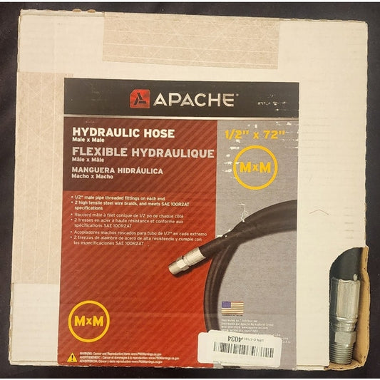 Apache 1/2" x 72" Hydraulic Hose – Male NPT Ends – 4000 PSI – SAE 100R2AT