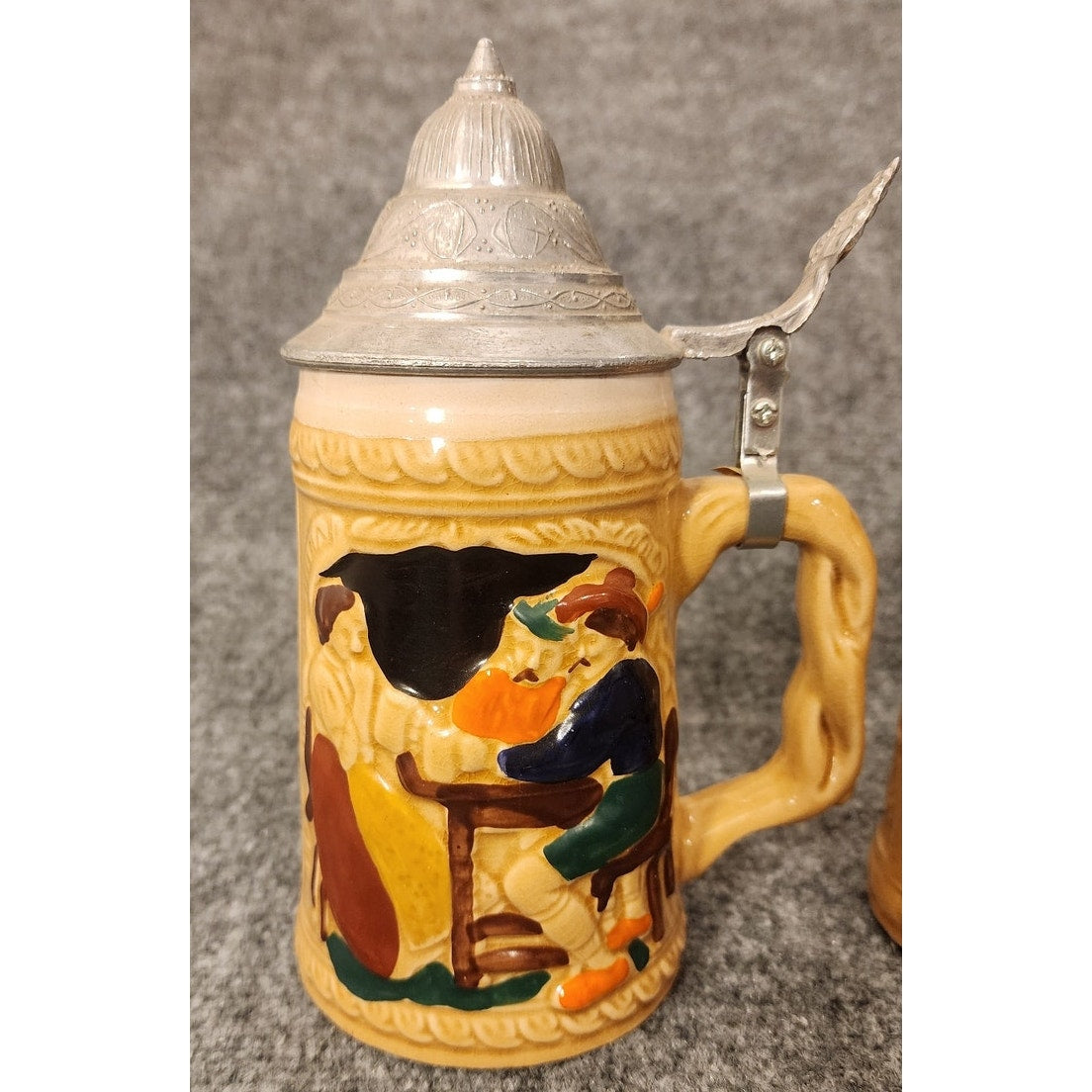 Vintage ABC Alphabet German Style Lidded Beer Stein Set Ceramic Pewter Lid 7.5"
