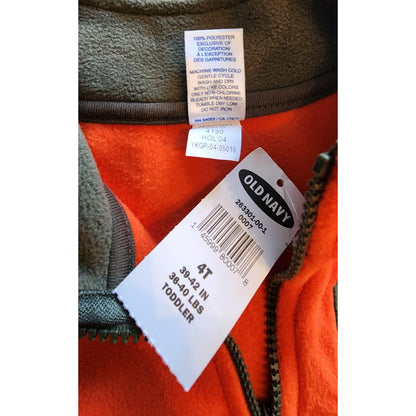 OLD NAVY Fleece Pullover Sweatshirt w/Zipper & Pockets -Orange -62, snowboard 4T