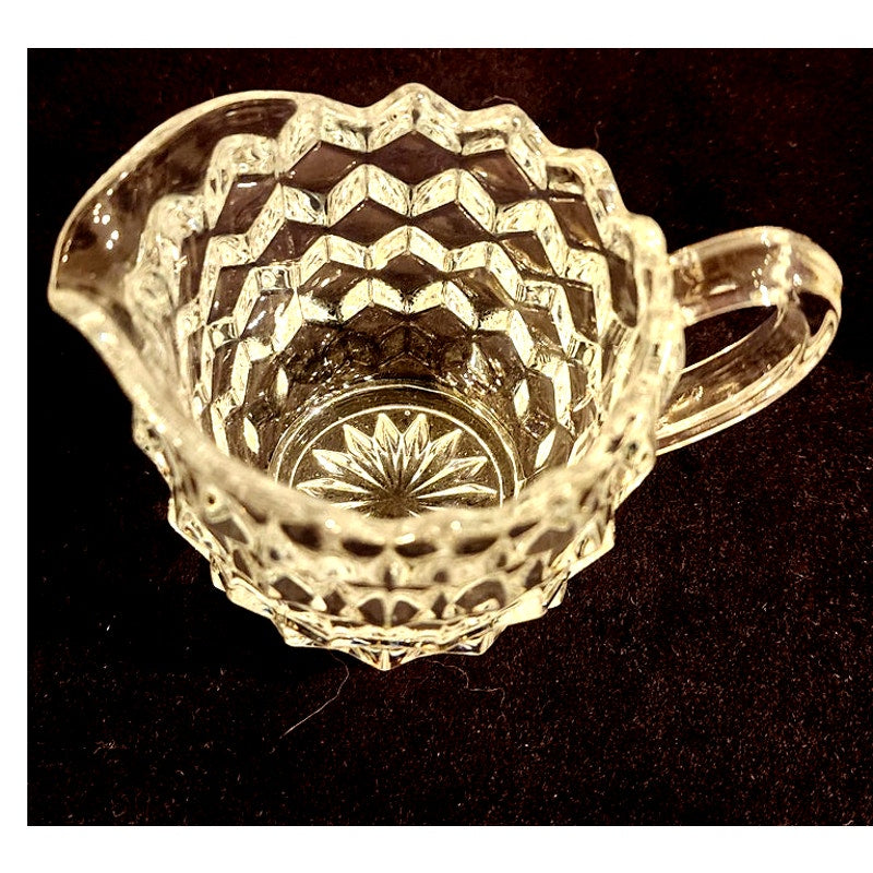 Vintage Pressed Glass Cream & Sugar Set Honeycomb Pattern Seed Bubbles 2.5" Tall