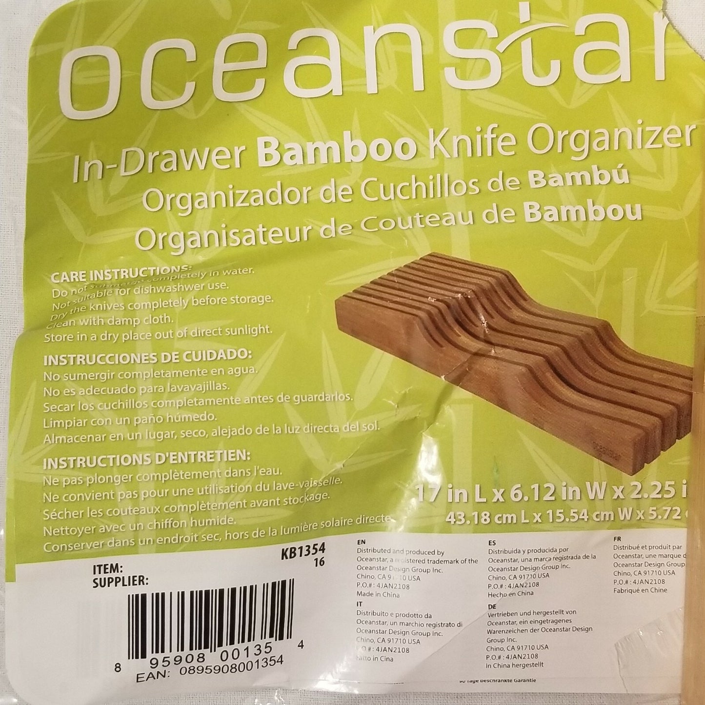 Oceanstar In- Drawer Bamboo Knife Organizer, 17 L x 6.12 W x 2.25 H