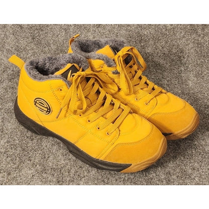 AZOOKEN Mens Size 11 EU 45 Yellow Fur Lined Winter Snow Boots Hiking Outdoor
