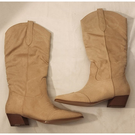 Coutgo Women’s Western Cowboy Boots Tan Suede Size 8 – NEW