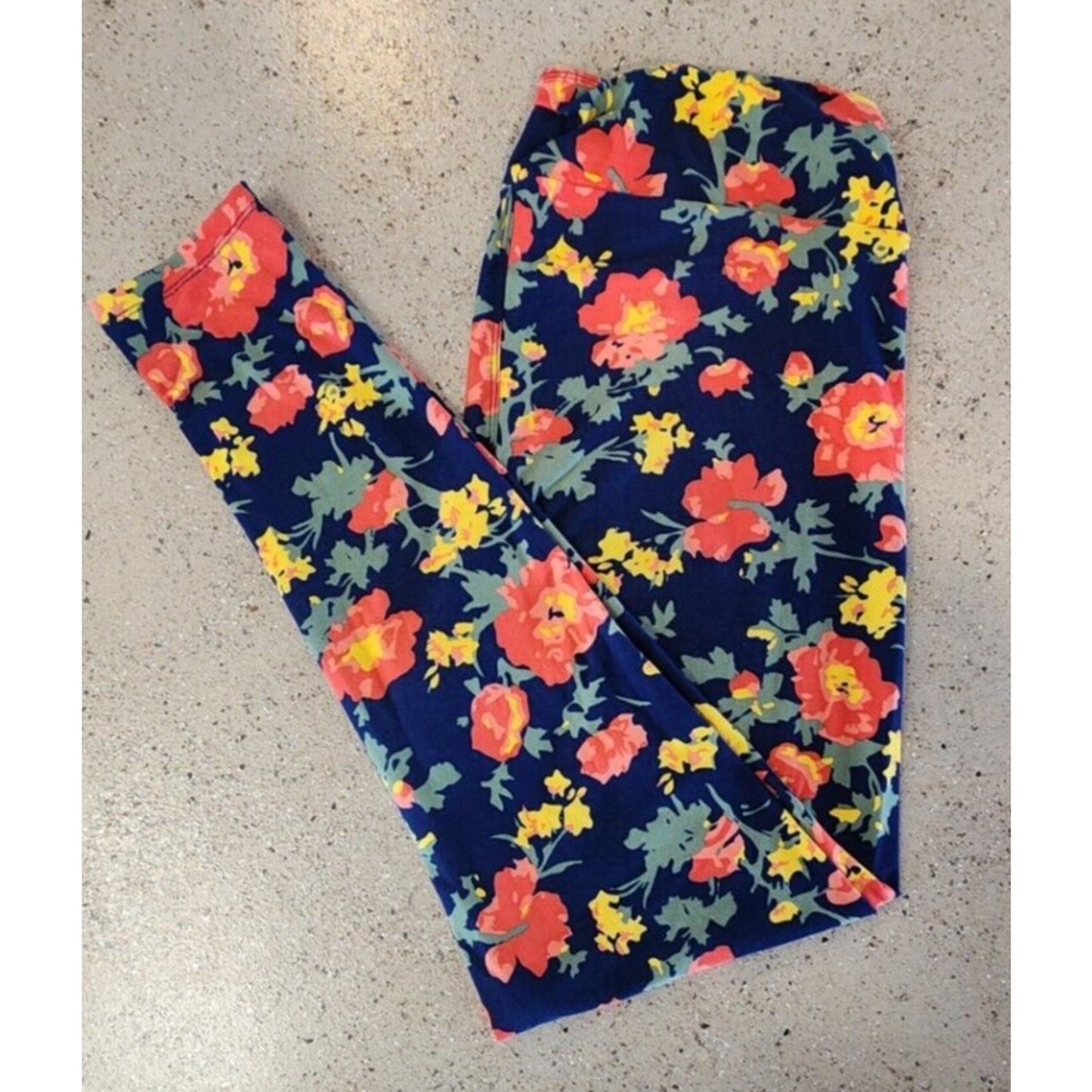 LuLaRoe TC Leggings - "Navy Flowery" CUTE! - Buttery Soft - Wide Waistband