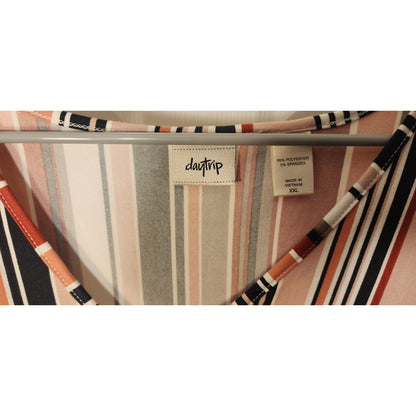 Daytrip Women’s Striped Tie‑Front Short Sleeve V‑Neck Top Size XXL