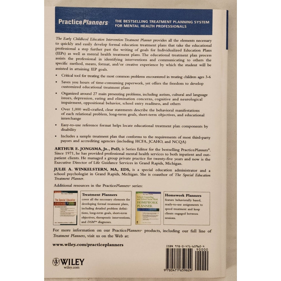 Early Childhood Education Intervention Treatment Planner Practice Planners Wiley
