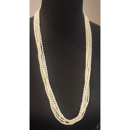 Marvello 5‑Strand Faux Pearl Necklace 30” Vintage Gold‑Tone Clasp