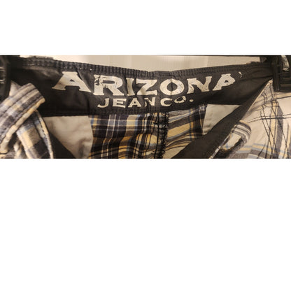 Arizona Jean Co Mens Size 38 Plaid Cargo Shorts Brown Tan Cream Plaid