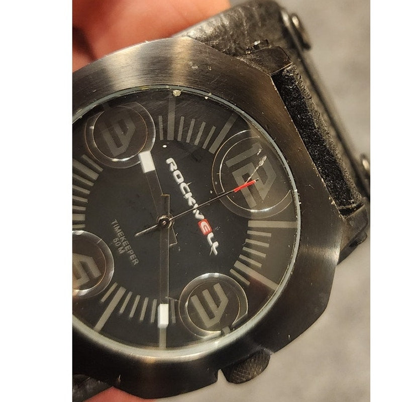 Rockwell Timekeeper Watch Mens Stainless Steel 50m Quartz Analog Black Dial