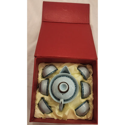New Small Porcelain Green Tea Set in Gift Box Teapot & 6 Cups