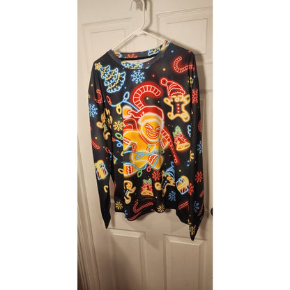 Mens XXL Christmas Long Sleeve Graphic Shirt Poly Spandex Neon Holiday Top