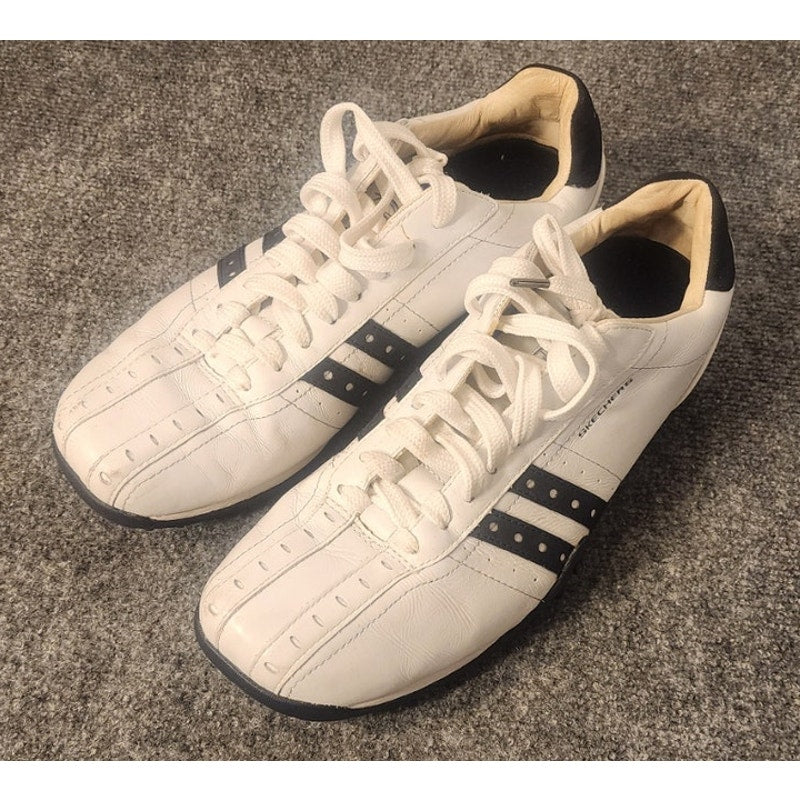 Skechers Urban Track Triumphant Men 10.5 White Navy Leather Sneakers 50314 WNV