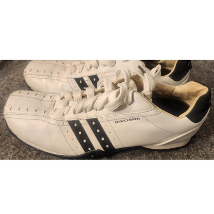 Skechers Urban Track Triumphant Men 10.5 White Navy Leather Sneakers 50314 WNV