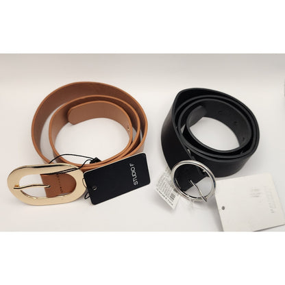2 belts -Both 28" -Black w/silver bkl, Pull and Bear, Brown w/gold bkl -Studio F