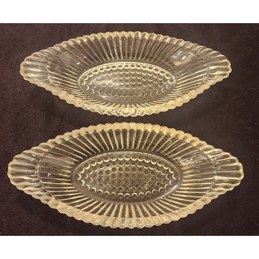 Vintage Clear Glass Relish Dishes Set of 2 – Hobnail Center & Ribbed Oval Design