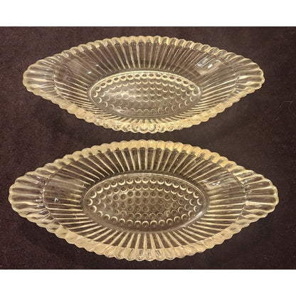 Vintage Clear Glass Relish Dishes Set of 2 – Hobnail Center & Ribbed Oval Design