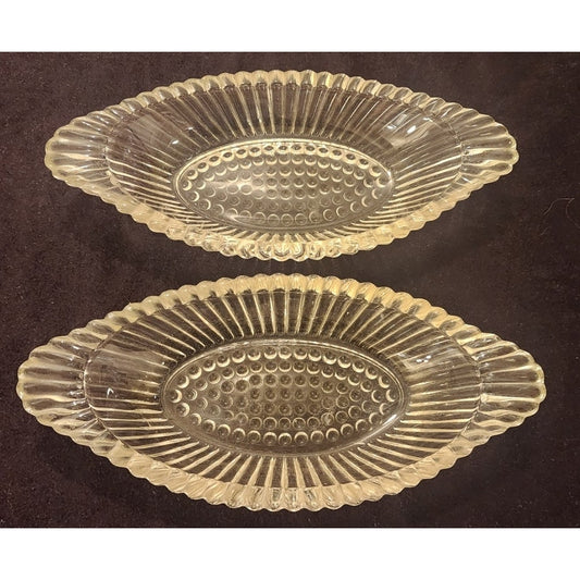 Vintage Clear Glass Relish Dishes Set of 2 – Hobnail Center & Ribbed Oval Design