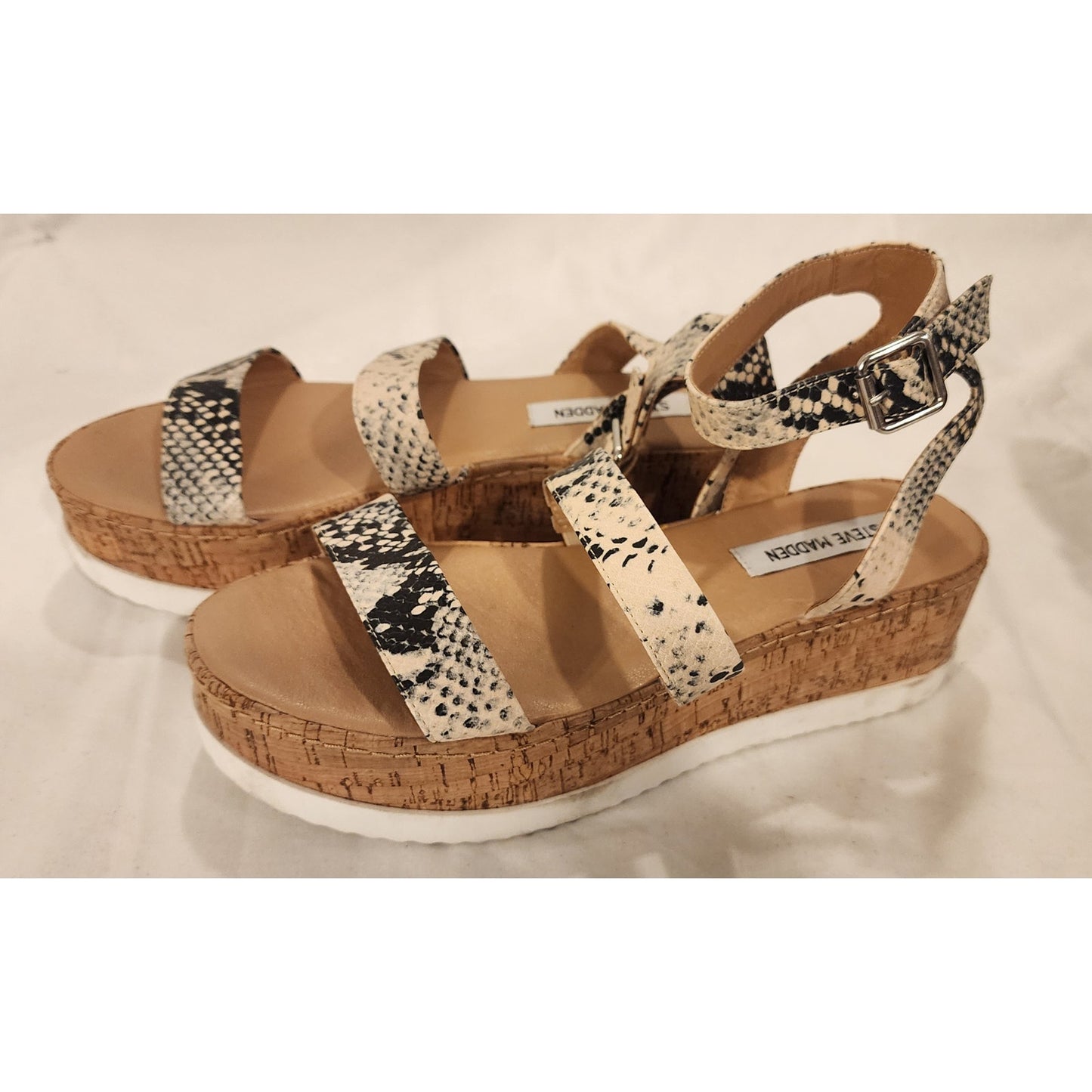 Steve Madden Faithi Snakeskin Platform Sandals Women's Size 9.5 M White