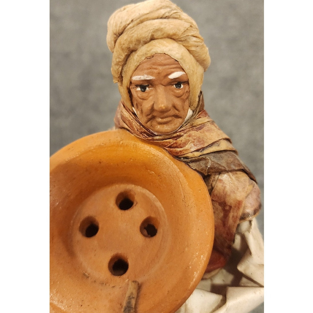 Vintage Handmade Mexican Folk Art Paper Mache Worker Perforated Pot Figurine 11"