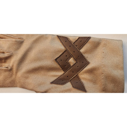 Vintage - Women's - Goldish Tan/Brown Driving Gloves - One Size - Nylon/Spandex