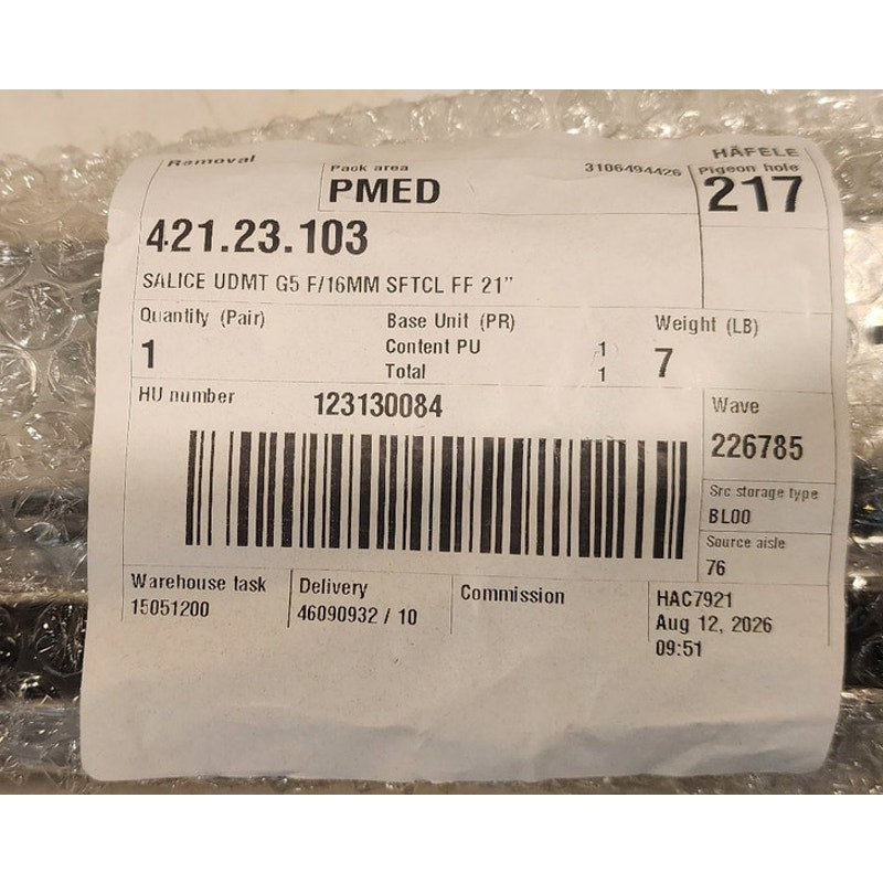 Hafele Salice 421.23.103 Progressa 21" Undermount Soft Close Drawer Slides Pair
