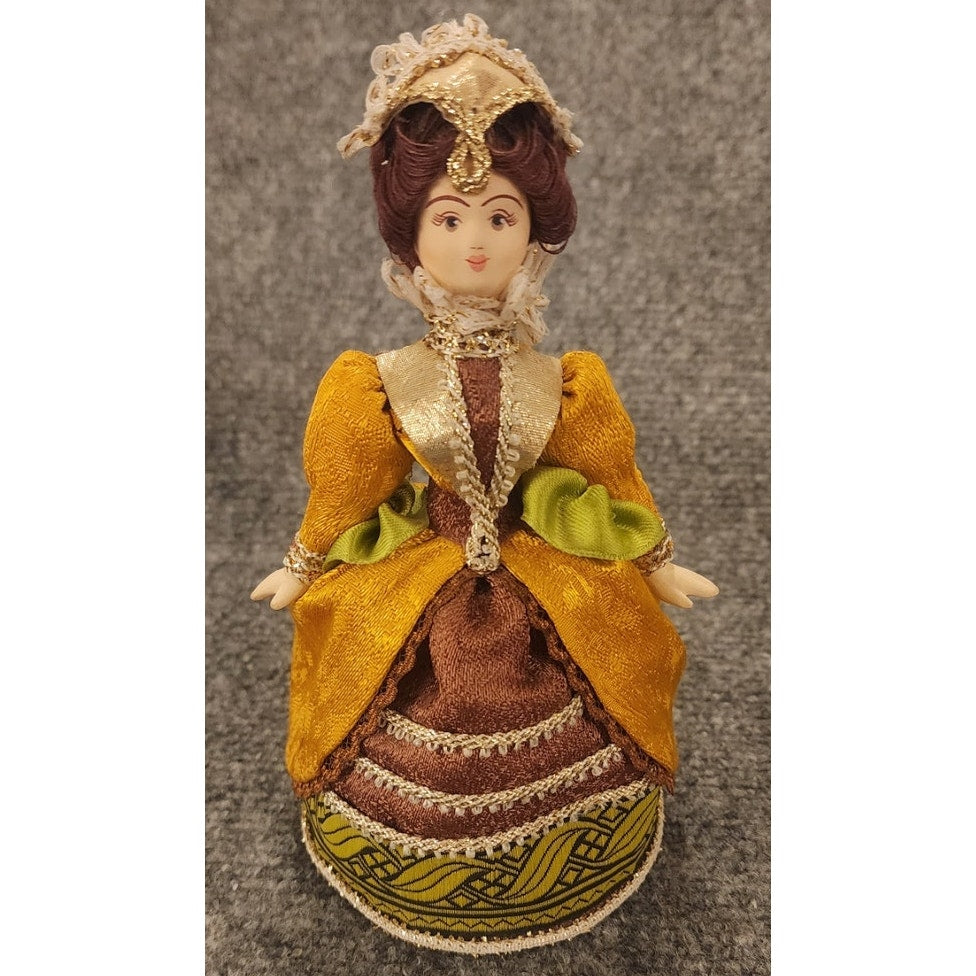 Vintage Russian Folk Art Doll Porcelain Head & Hands Fabric Dress Signed 6.5"