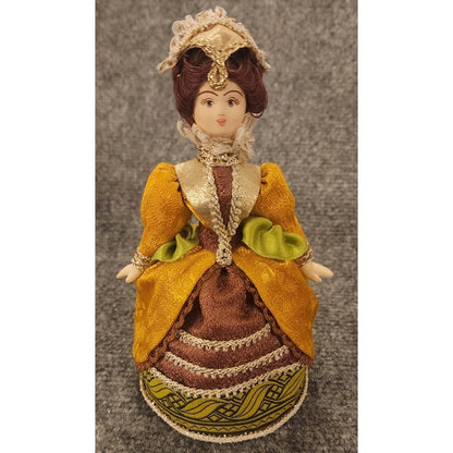Vintage Russian Folk Art Doll Porcelain Head & Hands Fabric Dress Signed 6.5"