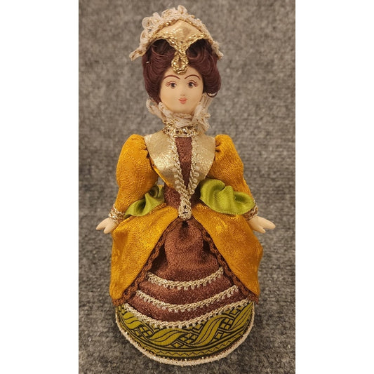 Vintage Russian Folk Art Doll Porcelain Head & Hands Fabric Dress Signed 6.5"