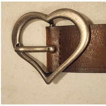 Faded Glory Womens Size 2XL Brown Belt Brushed Silver Heart Buckle Western Boho