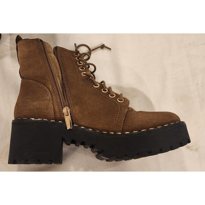 Vince Camuto Mecale Suede Combat Boots Brown Lug Sole Platform NWOT Size 7M