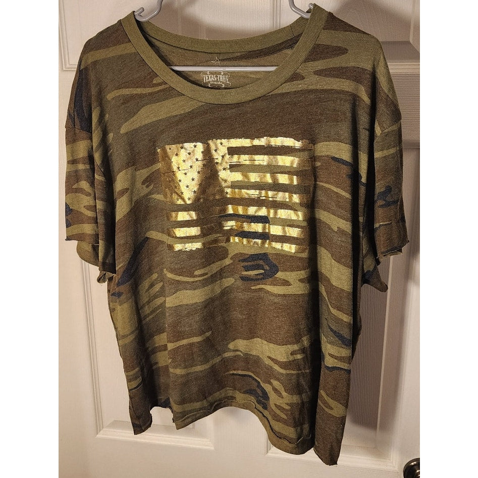 Texas True Threads 2XL Camo Short Sleeve Gold Flag Graphic Top
