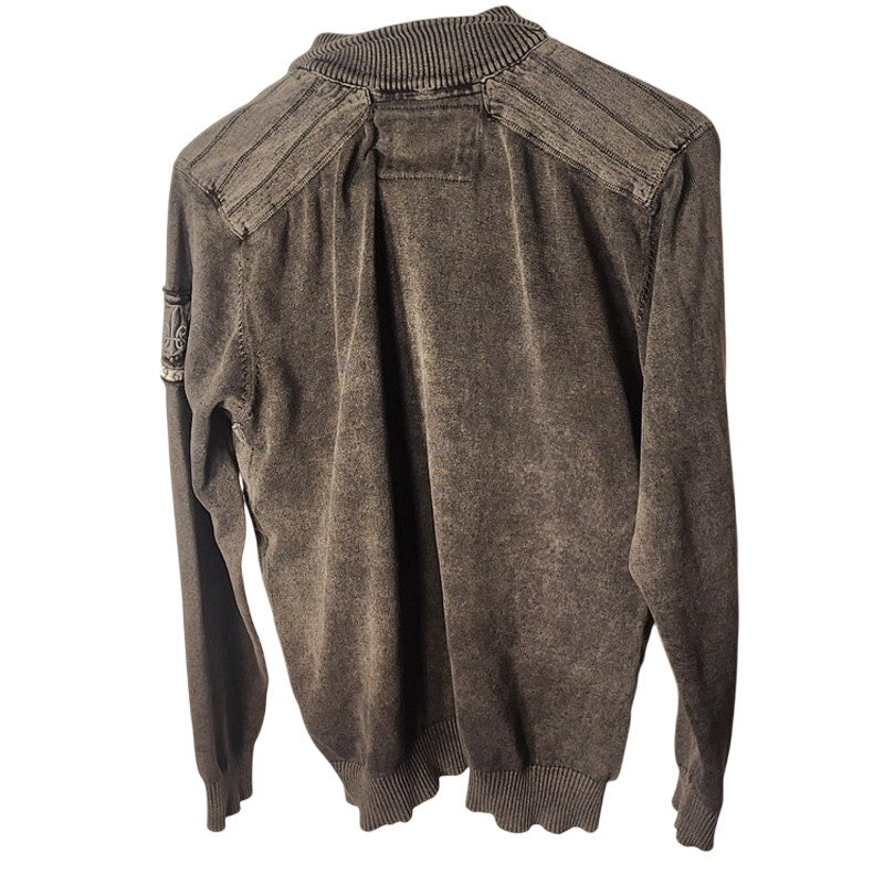 BKE Mens XL Pullover Sweater Quarter Button Henley Long Sleeve Washed Charcoal