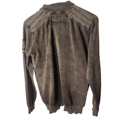 BKE Mens XL Pullover Sweater Quarter Button Henley Long Sleeve Washed Charcoal