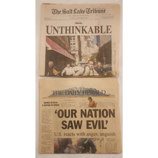 9/11 newspapers - Salt Lake Tribune and Provo Daily Herald 9/12/2001 -