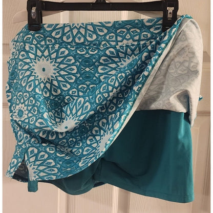 Nice - Teal and White Patterned Skorts - Tranquility, Colorado Clothing - XL