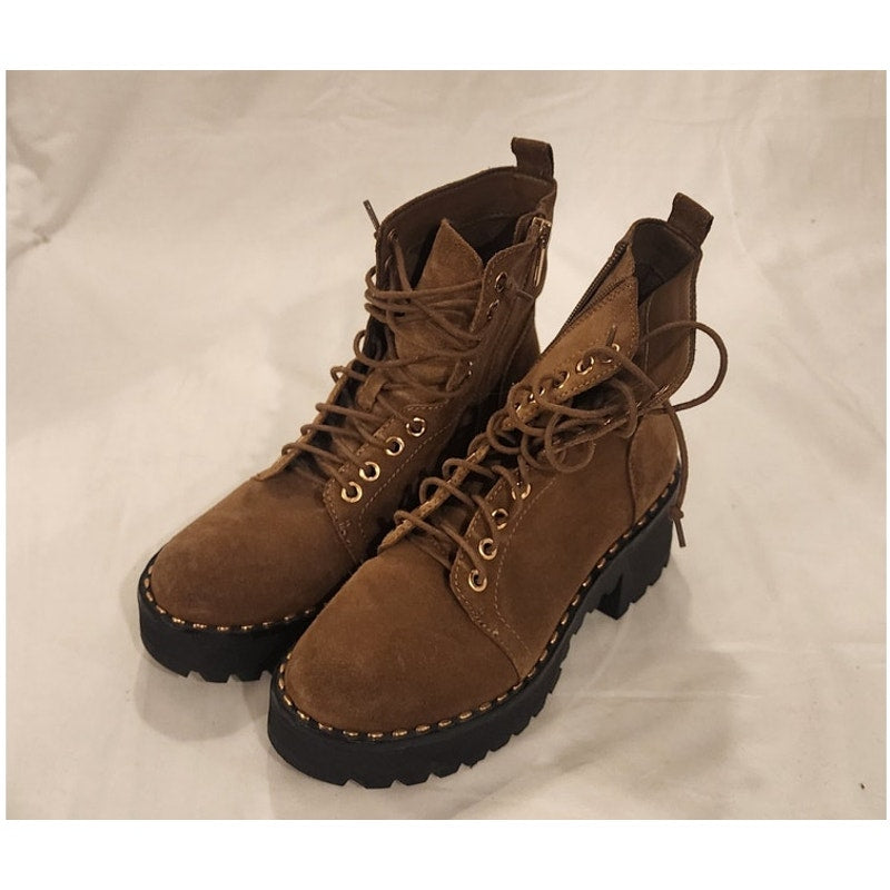 Vince Camuto Mecale Suede Combat Boots Brown Lug Sole Platform NWOT Size 7M