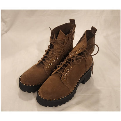 Vince Camuto Mecale Suede Combat Boots Brown Lug Sole Platform NWOT Size 7M