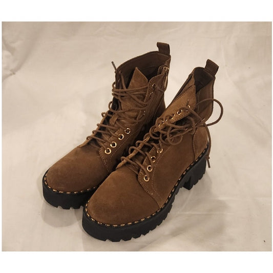 Vince Camuto Mecale Suede Combat Boots Brown Lug Sole Platform NWOT Size 7M