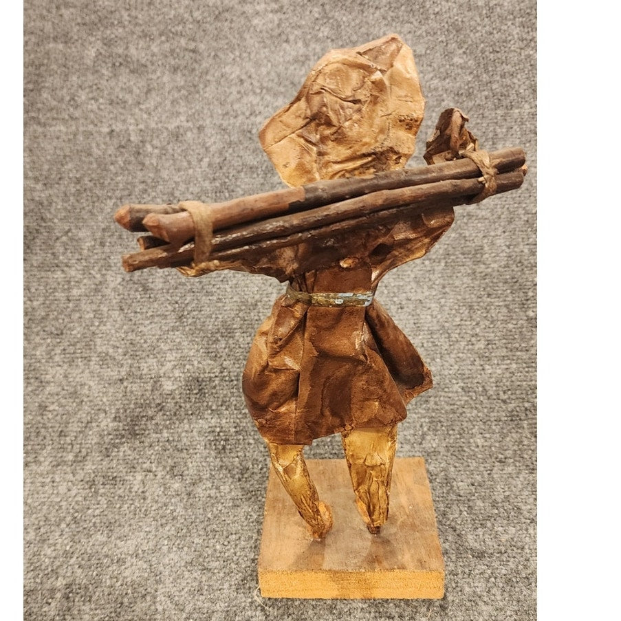 Vintage Handmade Mexican Folk Art Paper Mache Wood Carrier Sticks Figurine 11"