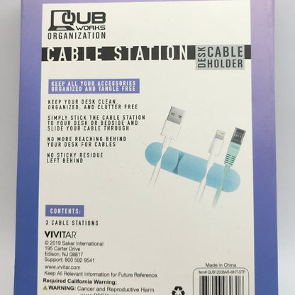 3 Pack of 4 Cable - Station Desk Cable Holders - QUB Works, White