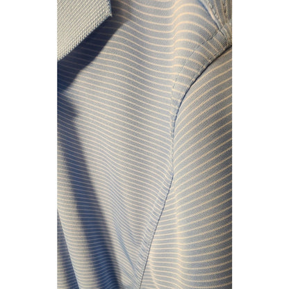 Greg Norman Mens XXL Play Dry Light Blue White Pinstripe Golf Polo Shirt