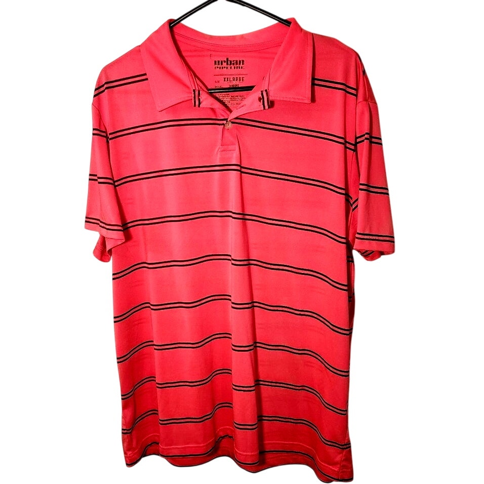 Urban Pipeline Mens Pink Black Striped Short Sleeve Polo Shirt XXL