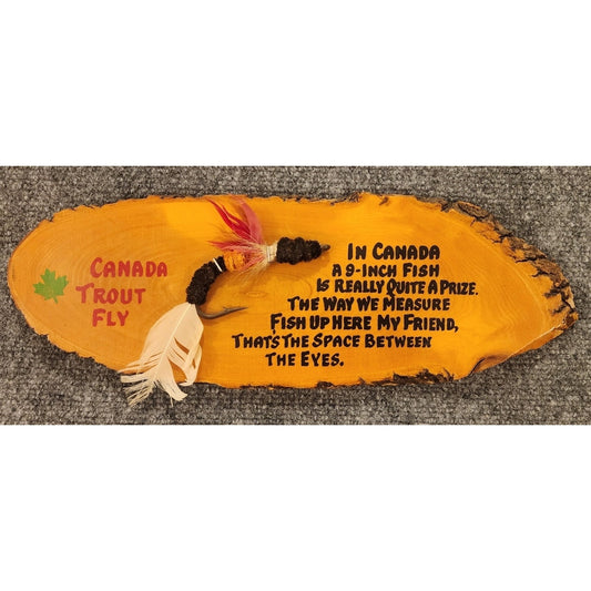Vintage Canadian Trout Fly Fishing Novelty Wood Plaque Wall Decor Cabin Humor