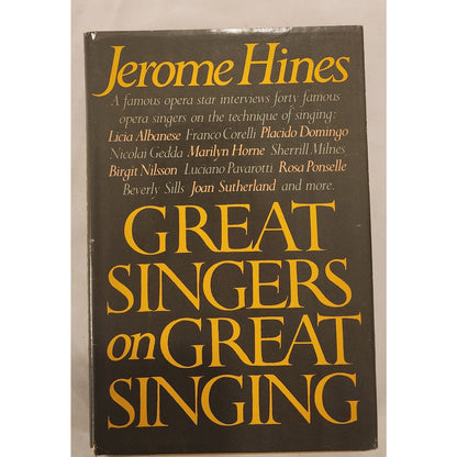 Great Singers on Great Singing Jerome Hines Hardcover Opera Vocal Technique