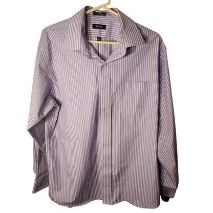 IZOD Mens Dress Shirt Size 17 34/35 XL Purple White/Gray Pinstripe Button Down