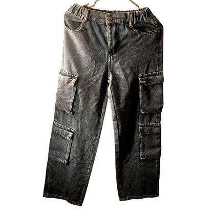 Unbranded Youth Cargo Jeans Size 14Y Blue Denim Multi‑Pocket Straight Leg New